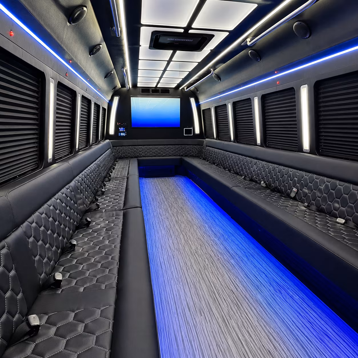 Passenger watching the Costa Mesa scenery during a regional party bus road trip