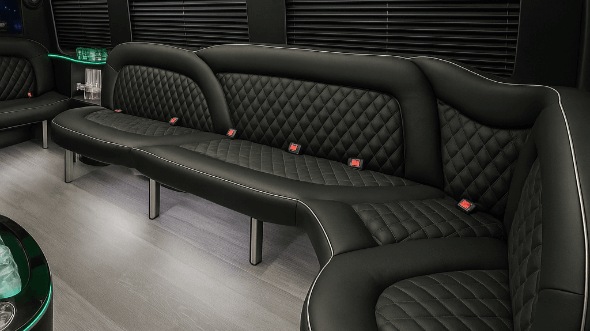 Interior of Charter Bus Company Fountain Valley's 14 Passenger Sprinter Limousine in Fountain Valley