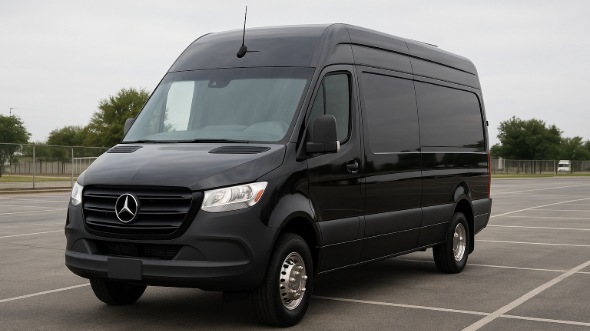 Exterior of Charter Bus Company Santa Ana's 14 Passenger Sprinter Limousine in Santa Ana