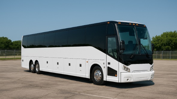 Exterior of Charter Bus Company Costa Mesa's 51 Passenger Charter Bus in Costa Mesa
