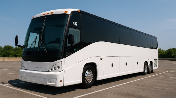 Exterior of Charter Bus Company Costa Mesa's 54 Passenger Charter Bus in Costa Mesa
