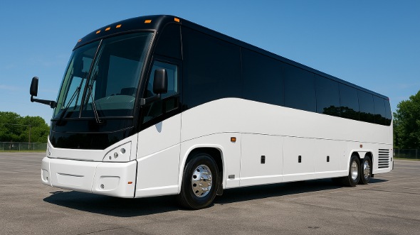 Exterior of Charter Bus Company Costa Mesa's 56 Passenger Charter Bus in Costa Mesa
